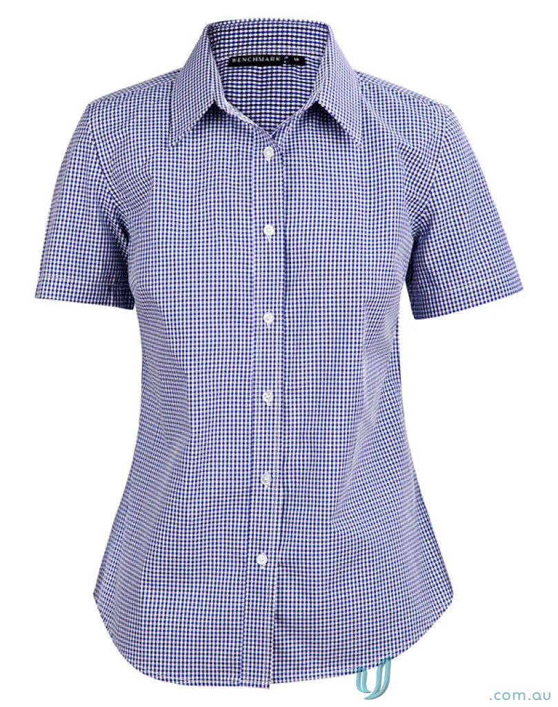 Blue and white check short sleeve shirt from Winning Spirit Ladies’ multi-tone check short collection