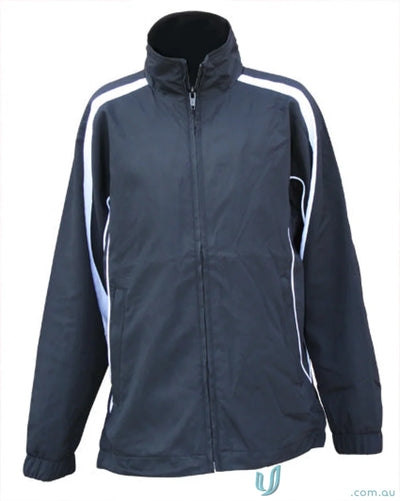 Black and white Winning Spirit Legend Warm Up Jacket with water-repellent finish for workwear wardrobe