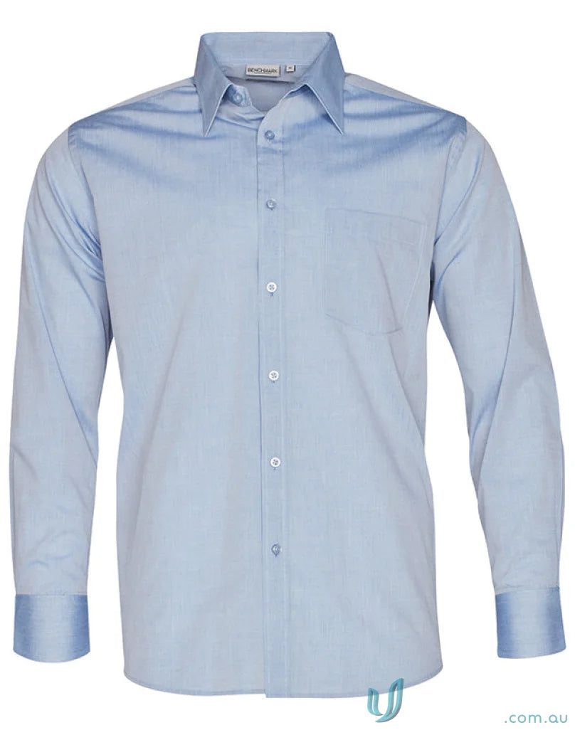 Light blue m7012 mens fine chambray long sleeve shirt from Winning Spirit mens collection