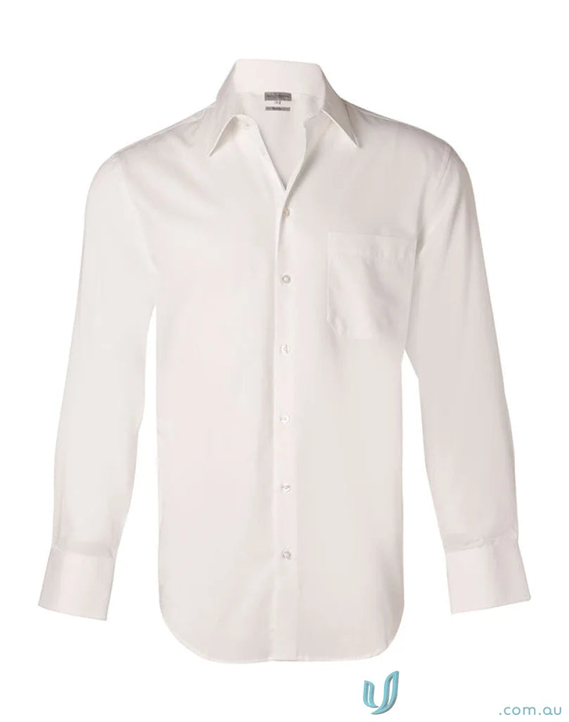 White long-sleeved Winning Spirit Nano Tech mens nano tech shirt for a sleek look