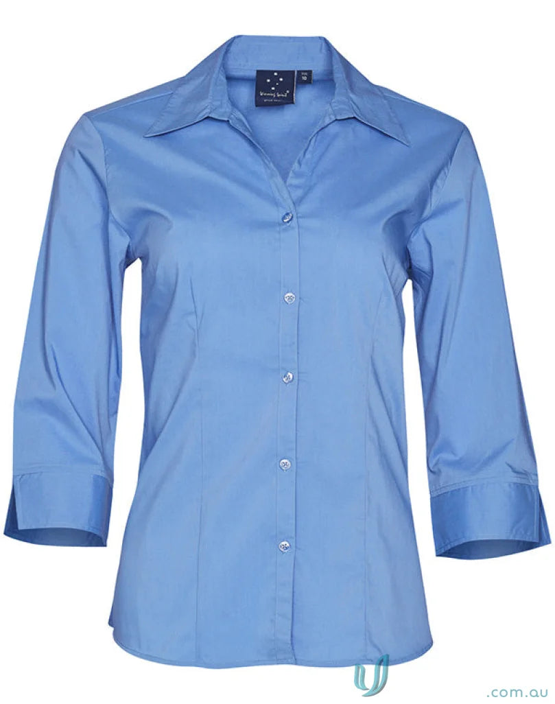 Light blue Winning Spirit Womens Executive 3Q Shirt with button-down style