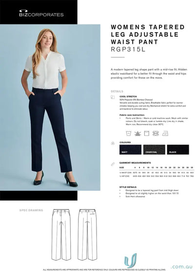 Women’s cool stretch tapered leg pants with adjustable waist for a comfy fit
