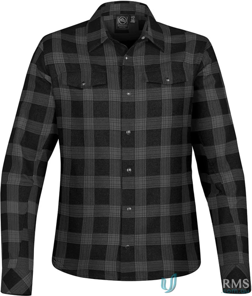 Womens Logan Snap Front Shirt with plaid pattern, chest pockets, and snap closures for uniforms