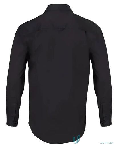 Men’s plain black long-sleeved XStreet Stretch Shirt with rounded hem for a sleek look